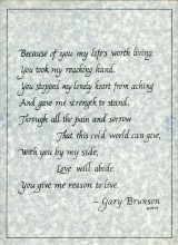 Poem "Because" calligraphy on parchment by Gary Brunson
